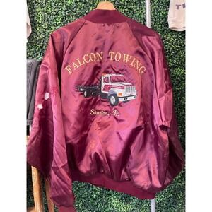vtg 80s FALCON Towing SATIN BOMBER Jacket Xl //  baggy true yellow coastal